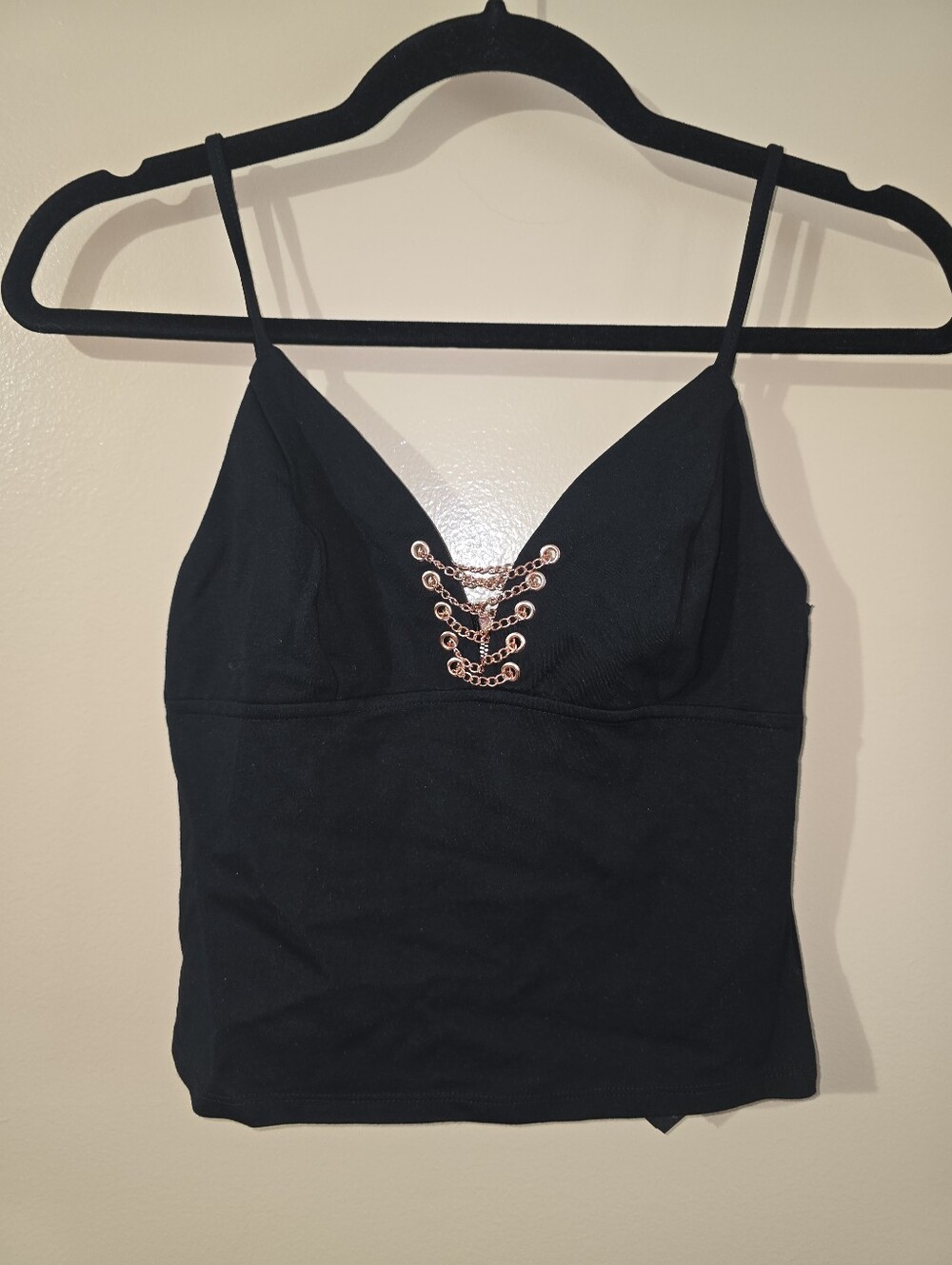 GUESS Black Lace-Up Chain Detail Cami Top